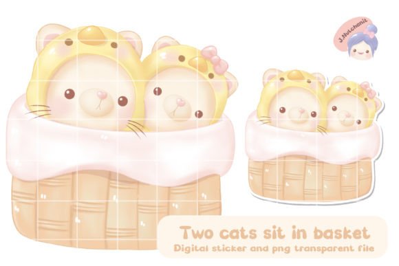 2 Cats in Duck Hats on a Basket