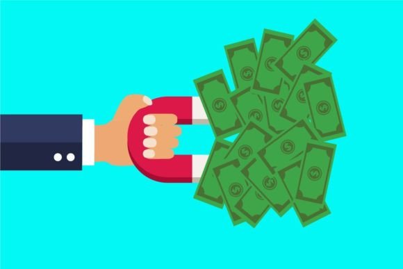 Businessman Pulling Money by Magnet: A Visual Metaphor for Financial Success