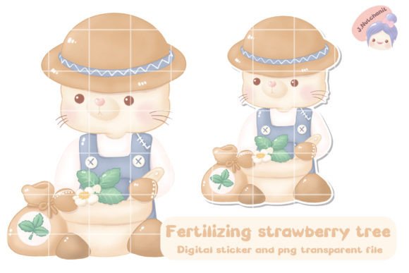 Cat is Fertilizing a Strawberry Tree: A Strategic Visual Asset for Creative and Commercial Use
