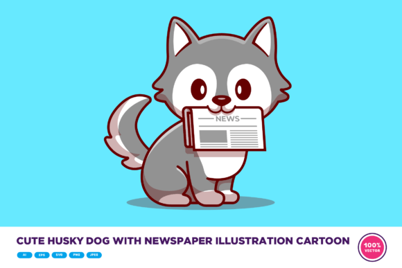 Cute Husky Dog with Newspaper Cartoon: A Versatile Design Element for Creative Projects