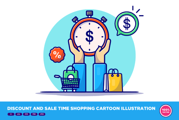 Enhancing Brand Identity with Discount and Sale Time Shopping Cartoon Illustrations
