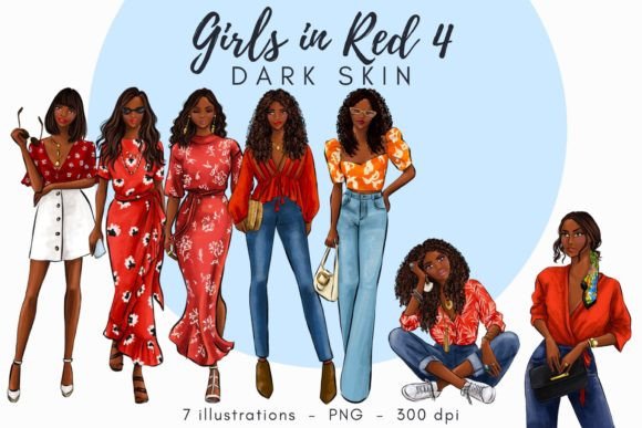 Girls in Red 4 - Dark Skin Clipart: A Versatile Digital Asset for Creative Projects