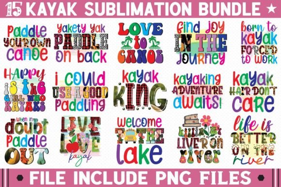 Kayak Sublimation Bundle 15 PNG Files: A Versatile Design Resource for Creators and Entrepreneurs